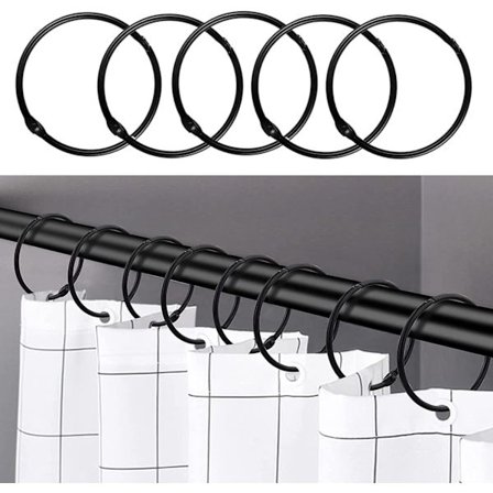 24 sorte bruseforhængsringe, rustfrit bruseforhæng til badeværelset
