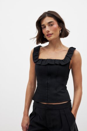 NA-KD Haut style corset à encolure carrée et volants - - Noir - EU 38