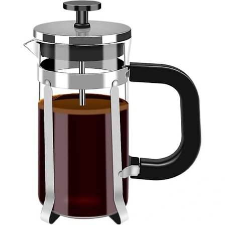 French Press Kaffebryggare, 350 ml Cafetière Kaffeplunger, Liten Tepress Borosilikatglas med Rostfritt Stålfilter, Svart