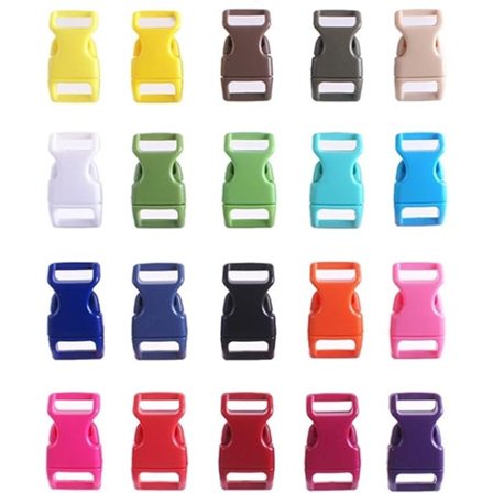 20-pak Plastprofilerede Sidespænder til Paracord Armbånd, Hundehalsbånd, Snor, Tilfældige Farver