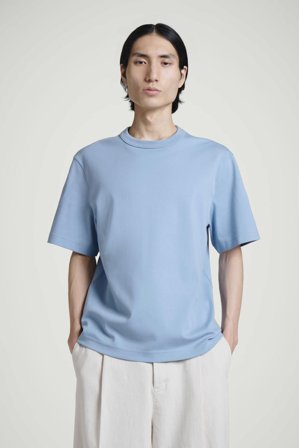 COS Men's Interlock Cotton Crew-Neck T-Shirt in Light Blue
