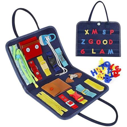 Toddler Upptagen Board Montessori Sensorisk Leksak Dark Blue