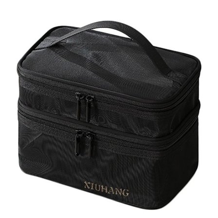 Meikkipussi Travel Cosmetic laukku BLACK DOUBLE LAYER - varastossa
