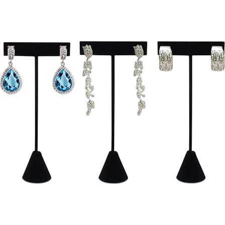 3-pack Svarta Sammet Örhänge Träd Litet T-Bar Displayställ 6,35x2,54x12,07 cm - Örhängeshållare Ställ för Display - Smyckeshållare Organizer Ställ