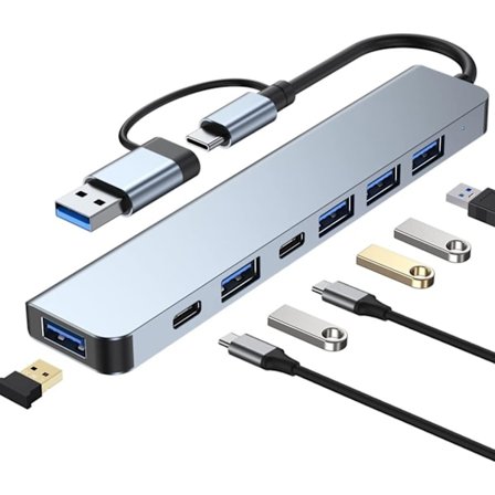 USB C 3.0 Hub, CRTEPST 7 i 2 Multiport Type C Hub Adapter med 1 USB 3.0/100W PD Laddningshubb och 4 USB 2.0 Kompatibel
