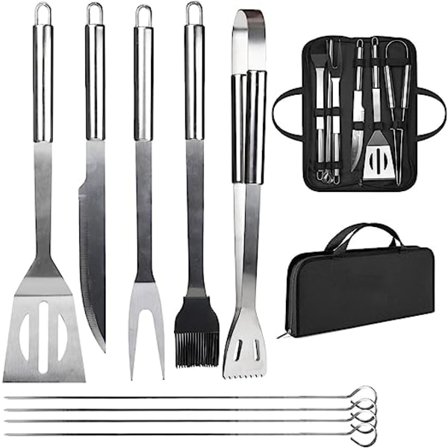 (9 PCS) Profesjonelt grillsett i rustfritt stål med enkel C