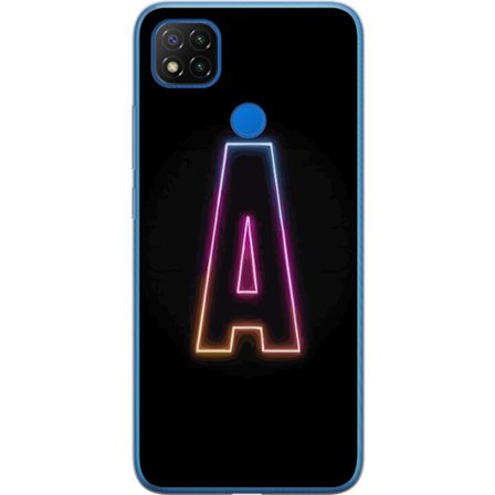 Kompatibel Mobilcover til Xiaomi Xiaomi Redmi 9C Minimalistisk neonbogstav A i regnbuefarvet lys mod sort baggrund i moderne typografisk stil