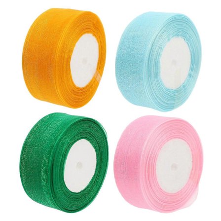 4 Ruller Ren Organza Dekorativt Bånd Fargerikt DIY Gaveinnpakningsbånd[D]
