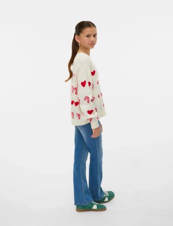 Vero Moda Girl Vmcandyhearts Ls O-Neck Pull. Xmas Girl - Cream - 122/128