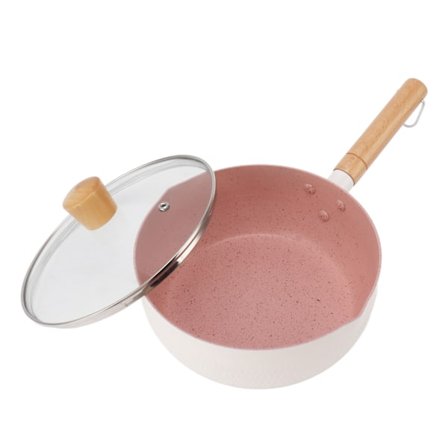 Non-Stick Gryde med Låg Hvid Babymad Lille Gryde Hjem Køkken Hurtignudler Suppe Mælk Panden 22cm