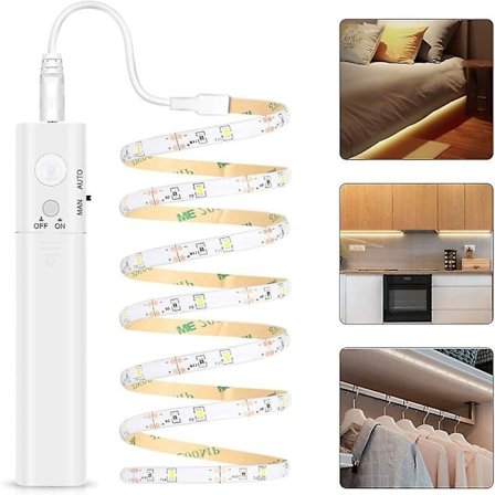 LED-lysstripe med bevegelsessensor - 1M Selvklebende Batteridrevet LED-lysstripe, IP65 Vanntett LED-lysstripe, Strømdrevet LED-lysstripe, Bat (FMY)