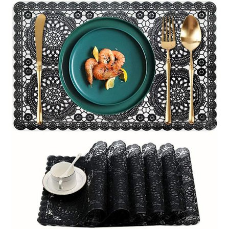 Vandtætte dækkeservietter i plast til spisebord, lette at tørre rene, vaskbare bordmåtter i vinyl PVC til køkken, sort Bb-black