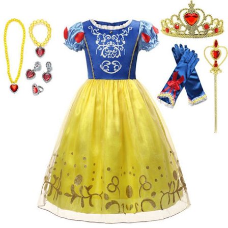 Snehvide cosplay pige deluxe prinsessekjole kostumefest Halloween kostume kjole + tilbehør