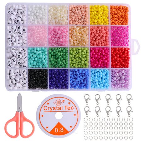 24 Fargerike Bokstavperler i Rutenettboks Glassrisperler Håndlagde Halskjede DIY Perle Smykke Tilbehørsett - Farge A