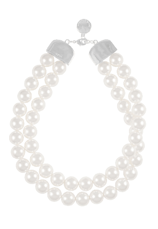 SNÖ of Sweden Icon Two Row Big Pearl Neck Halsband Dam Silver 40 cm