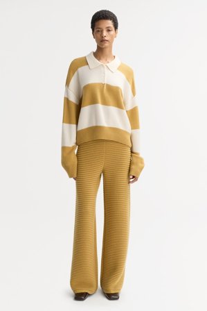 Soft Goat - Striped polo shirt - Women cashmere sweater - L - Feather White