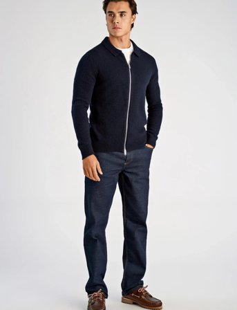 Lindbergh Lambswool L/S Cardigan With 2-Way Z - Navy - M