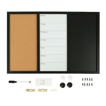3-i-1-anteckningstavla med kork, whiteboard och kalender