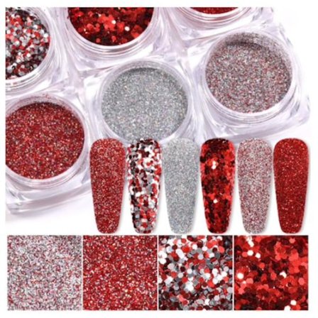 6 stk negle glitter glitter, Negle dekorationer