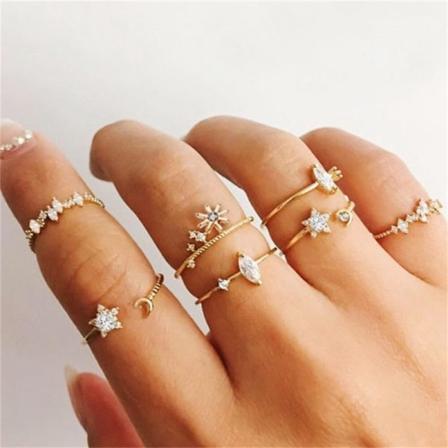 Punk Vintage Metal Bred Kedje Ringar Set För Kvinnor Mode Ihåliga Fjäril Hjärta Finger Tunna Ringar 2022 Trend Smycken Party Present style11