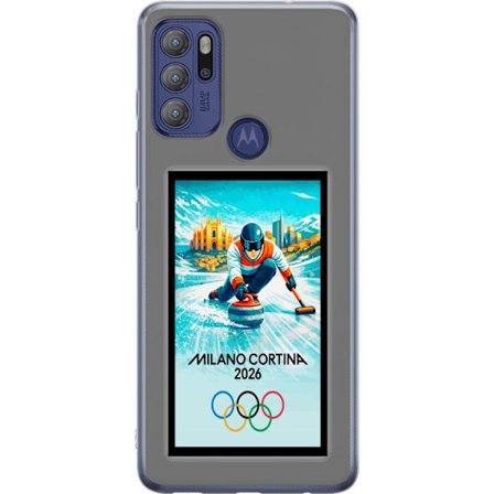 Yhteensopiva Puhelinkuori Motorola Moto G60S Jääkiekkoilukuva, jossa pelaajat liikkuvat jäällä, Milano Cortina 2026, Milanin maamerkit ja olympialaist
