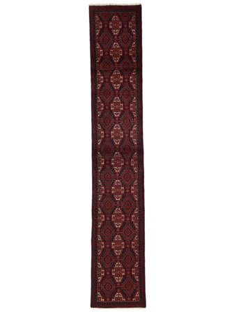 Anudada A Mano Belouch Fine Alfombra 64X355 Persa De Lana Negro/Rojo Oscuro Pequeño