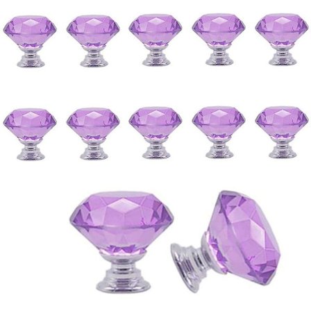 10 stk. 30mm glas skabsknapper krystal diamantform greb til skuffer kommode skab køkken, lilla
