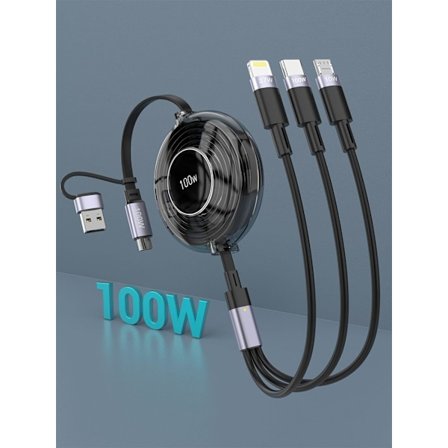 6-i-1 Infällbar iPhone Laddningskabel med E-Mark Chip, 100W USB A/USB C Snabb Infällbar iPhone Laddningskabel med Type C/Micro USB/IP