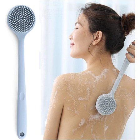 Silikone rygbørste med langt håndtag til brusebad, skridsikker håndholdt brusekropsbørste dobbeltsidet med bløde børster