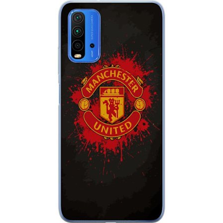Kompatibelt Mobildeksel til Xiaomi Xiaomi Redmi Note 9 4G Manchester United logo i rød og gul farge med røff sportslig bakgrunn