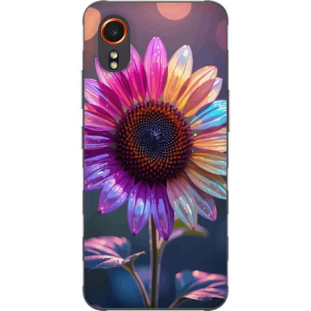 Kompatibelt Mobildeksel til Samsung Galaxy Xcover7 Irideserende blomst med glitrende kronblad i rosa lilla og gull mot myk bokeh bakgrunn