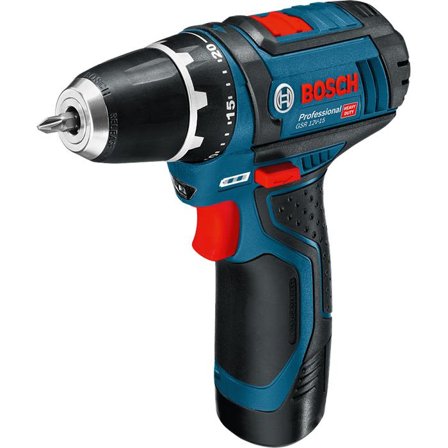 Bosch GSR 12V-15 Borskrutrekker med 2 stk 2,0 Ah batterier og lader, Maskiner