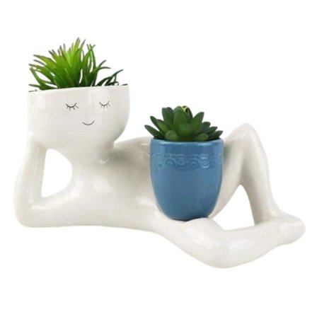 Söt Lat Kille Planter, Rolig Ansikte Blomkruka med Dränering, Avslappnad Person som Håller Kruka Planter, Unika Krukor för Suckulenter Kaktus[HK]