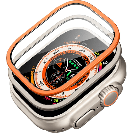 Skjermbeskytter for Apple Watch Ultra 2/1 49mm (2023/2022, 49 mm), Militær-klasse beskyttelse, herdet glassbeskytter med rustfritt stål Titanium & 