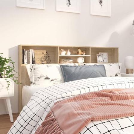 Vidaxl Huvudgavel Med Förvaring Vit Och Sonoma-ek 120x19x103,5 C Beige