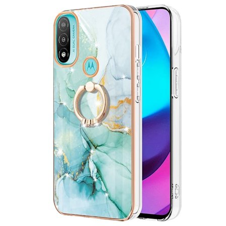 Marble Mønstret Cover med Ring Holder til Motorola Moto E30 / E40 / E20 - Grøn Marmor Haze
