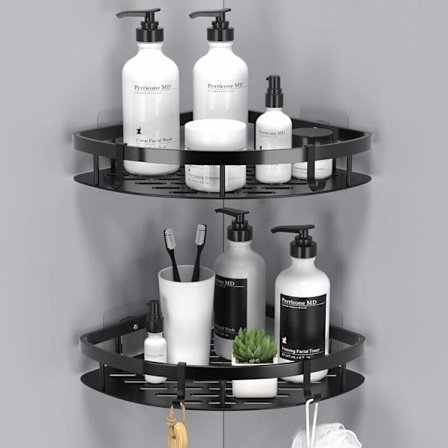 Hörnhylla för dusch, hylla för dusch utan borrning, förvaring och organisering i badrummet, högviskösa klistermärken för badrum och kök