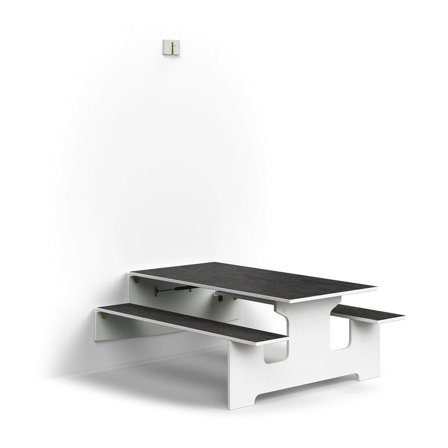 Vegghengt bord LUCAS, L1400 B1205 H580 mm, linoleum, hvit/mørk grå