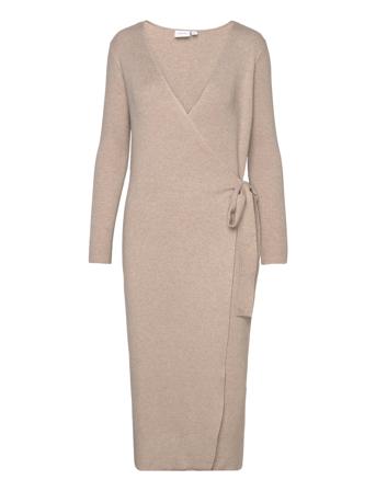 Vicomfy L/S Wrap Knit Dress/Su - Noos Dresses Wrap Dresses Beige Vila*Betinget Tilbud