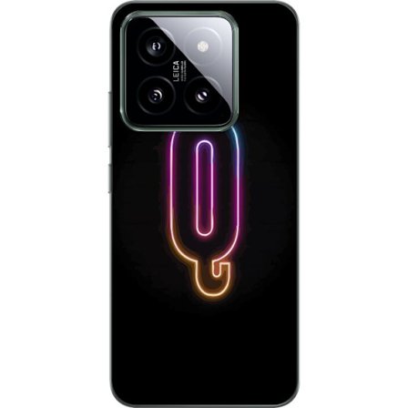 Kompatibel Mobilcover til Xiaomi Xiaomi 14 Minimalistisk neonbogstav Q i lyse farver mod mørk baggrund