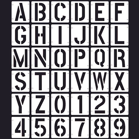 Stencils med bogstaver og tal