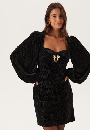 Bubbleroom Occasion Embellished Bow Dress Black/Gold XS