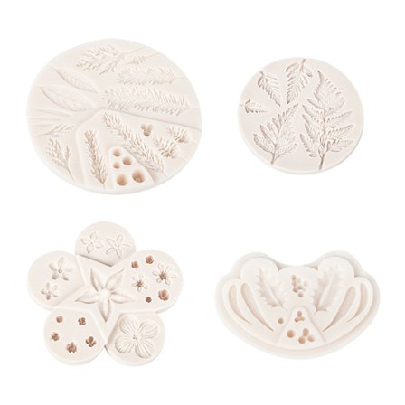 4 påsar med vinterbladformar, silikonbladformar, bröllopslöv, chokladkolaformar, godis, baksocker, lera, julkakor