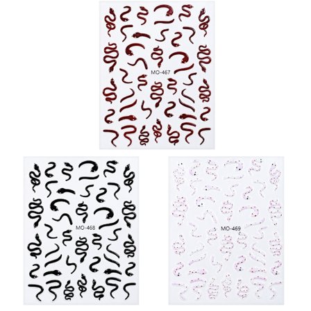 3 ark slange negledekorationer sort hvid negledekoration 3D neglekunst klistermærker