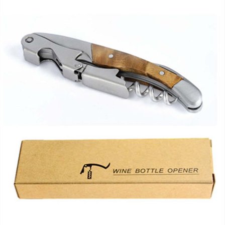 Shadow Wood Rustfri Stål Vinafbryder - Bærbar Manuel Proptrækker med Folieskærer