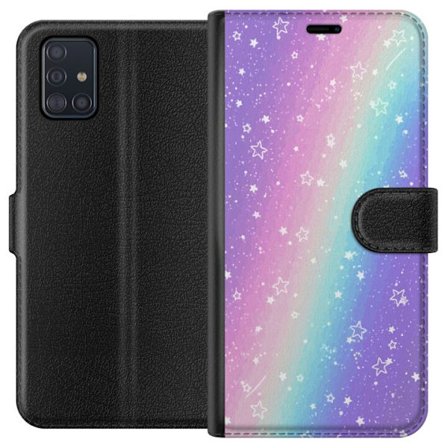 Kompatibelt Lommeboketui til Samsung Galaxy A51 Rainbow-farget pastellbakgrunn med hvite stjerner og gnistrende prikker i myk overgang