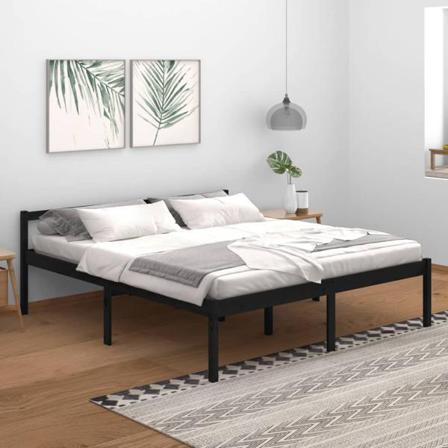 Vidaxl Sängram Svart Massiv Furu 180x200 Cm 6ft Svart