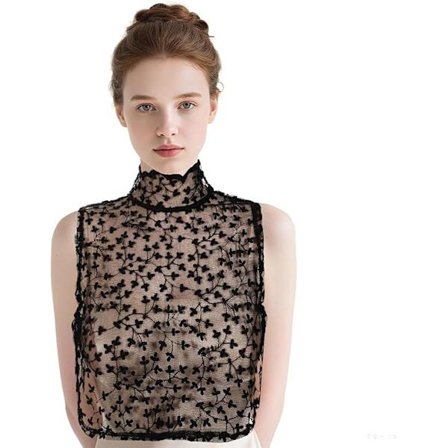 Blondekrave Aftagelig Dickey Krave til Kvinder Halv Skjorte Bluse Skjorte med Krave, sort