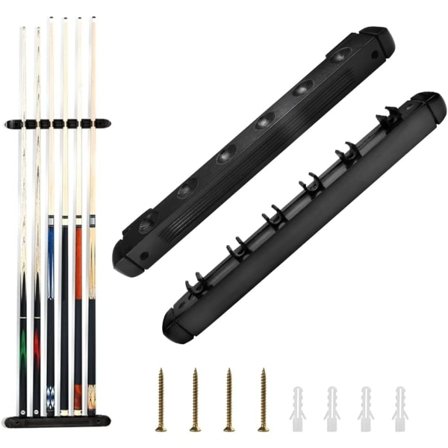 Pool Cue Rack Clips 6 Way Pool Cue Rack Holder Trä Snooker Cue Rack Stativ Väggmonterad Biljard Stick Holder för Poolbarer Klubbar, Svart