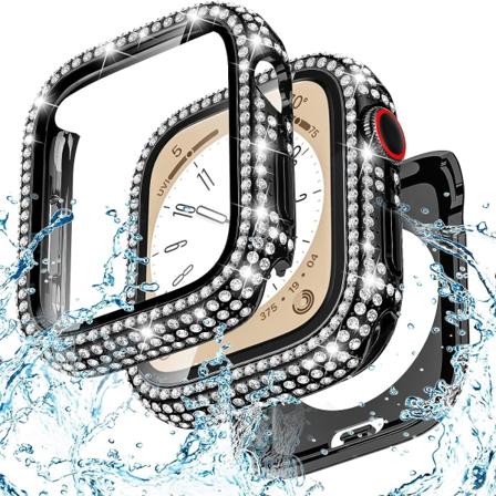 Goton 2 i 1 Vandtæt Bling Etui til Apple Watch 40mm Skærmbeskytter SE (2. Gen) Serie 6 5 4, Fuld Glitter Diamant Rhinestone Bumper Ansigtscover